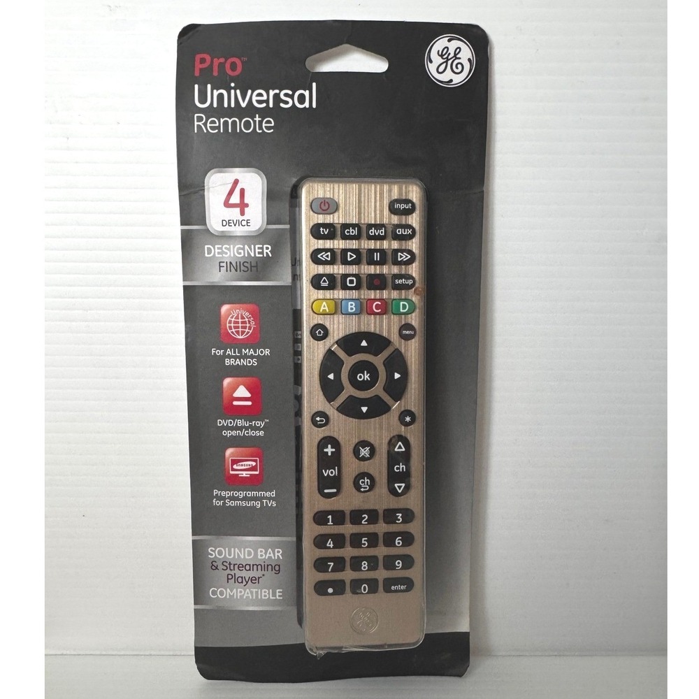 GE Pro Universal Remote Control 4-Device Brushed Gold 33710 Samsung Roku AppleTV